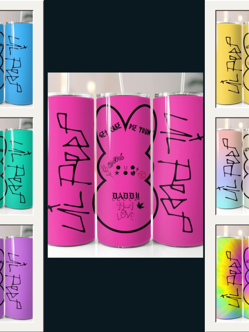 20oz Straight Skinny Lil Peep Inspired Tattooed Bunny Tumbler